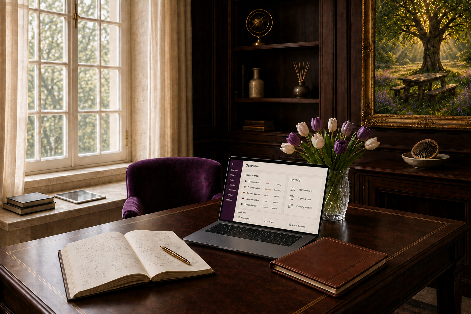 The Divine Design study with an illustrative business dashboard on a laptop